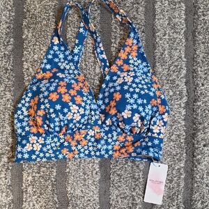 Floral Blue and Orange Bikini Top